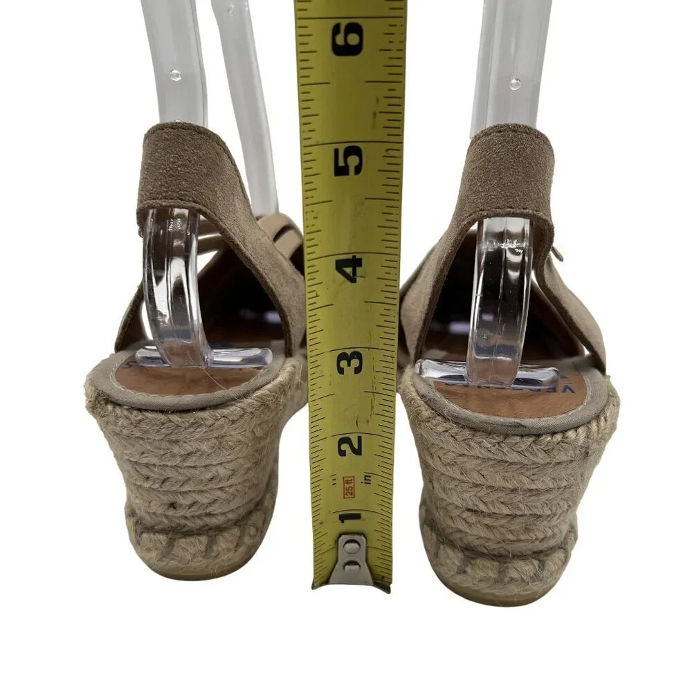 Verbenas Women 9 Tan Suede Piedra Wedge Espadrille Sandals Cap Toe Made In Spain